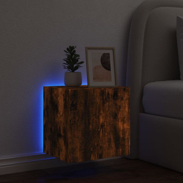 Mueble de TV de pared con luces LED roble ahumado 40.5x35x40 cm M 4