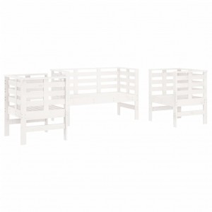 3 pcs conjunto lounge de jardim madeira de pinho maciça branco H