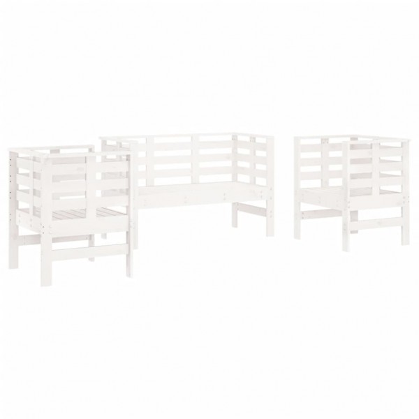 3 pcs conjunto lounge de jardim madeira de pinho maciça branco M 2
