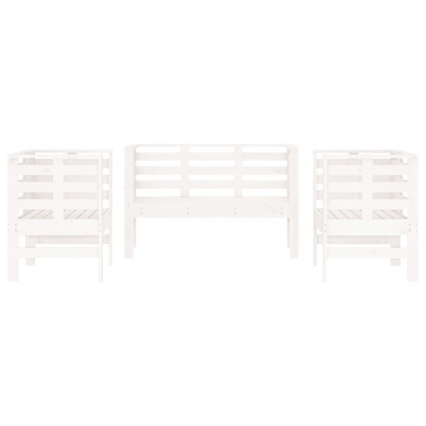 3 pcs conjunto lounge de jardim madeira de pinho maciça branco M 4