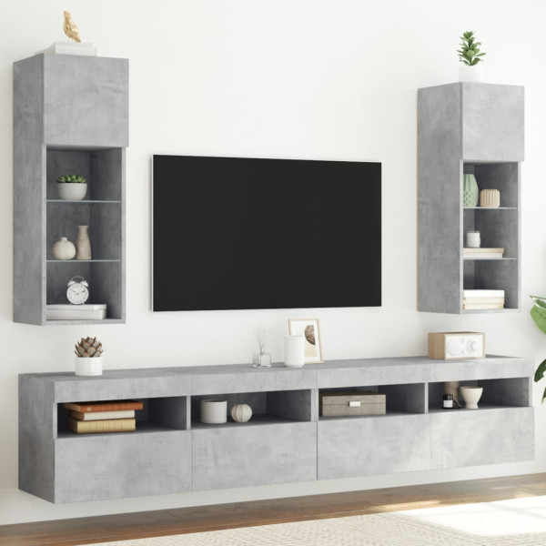 Muebles de TV con luces LED 2 uds gris hormigón 30.5x30x90 cm D