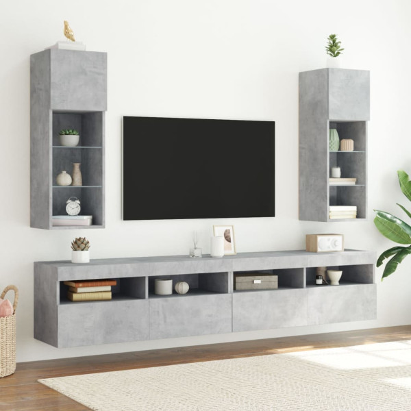 Muebles de TV con luces LED 2 uds gris hormigón 30.5x30x90 cm M 3