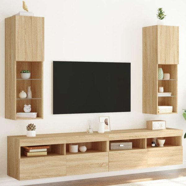 Muebles de TV con luces LED 2 uds roble Sonoma 30.5x30x102 cm D