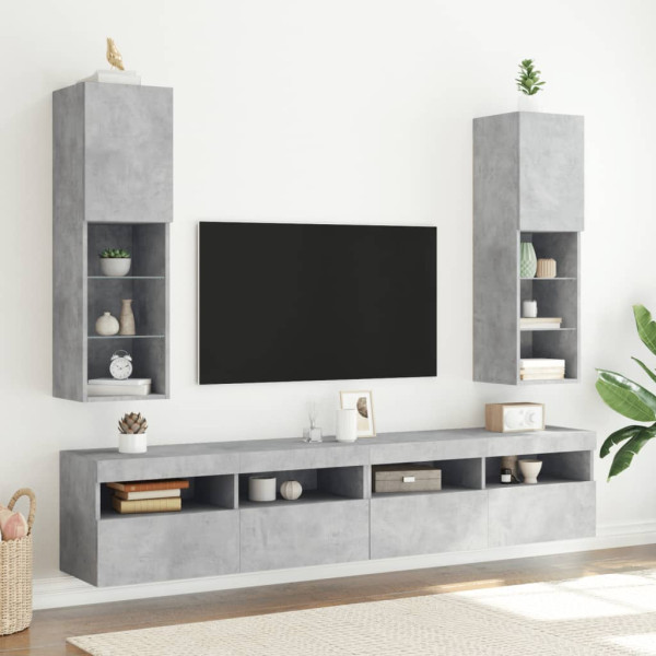 Muebles de TV con luces LED 2 uds gris hormigón 30.5x30x102 cm D