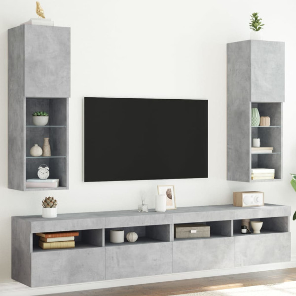 Muebles de TV con luces LED 2 uds gris hormigón 30.5x30x102 cm M 3