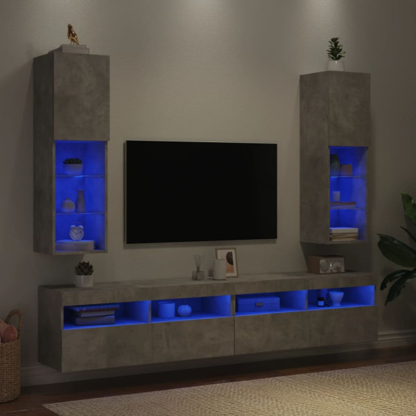 Muebles de TV con luces LED 2 uds gris hormigón 30.5x30x102 cm M 4