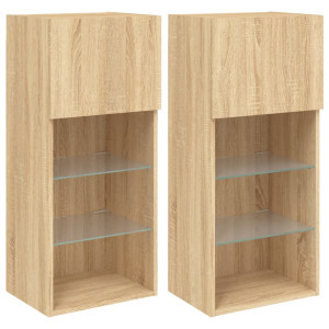 Muebles de TV con luces LED 2 uds roble Sonoma 40.5x30x90 cm H