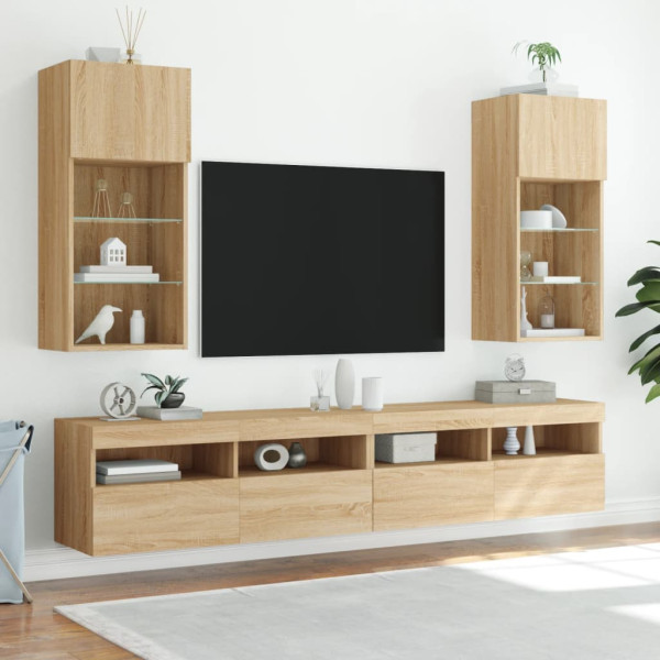 Muebles de TV con luces LED 2 uds roble Sonoma 40.5x30x90 cm M 3