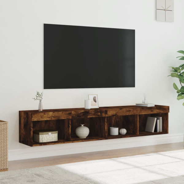 Muebles de TV con luces LED 2 uds roble ahumado 80x30x30 cm D