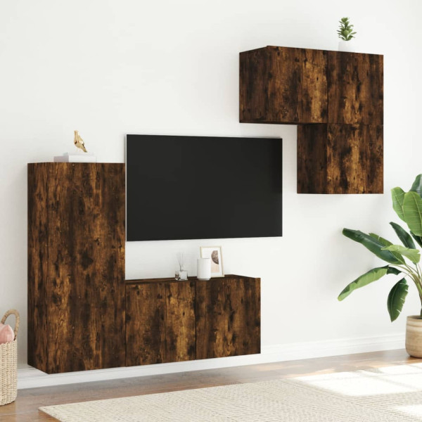 Muebles de TV de pared 4 pzas madera ingeniería roble ahumado M 3