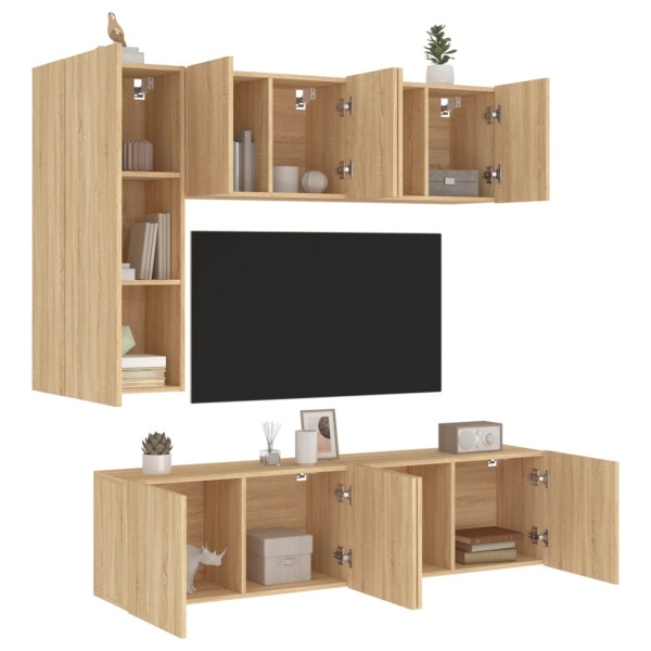 Muebles de TV de pared 5 pzas madera de ingeniería roble Sonoma D