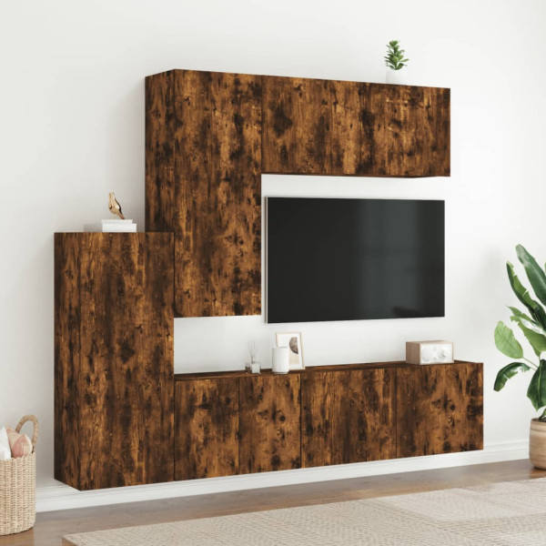 Muebles de TV de pared 5 pzas madera ingeniería roble ahumado M 3