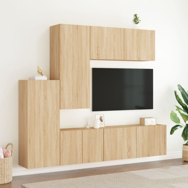 Muebles de TV de pared 5 pzas madera de ingeniería roble Sonoma M 3