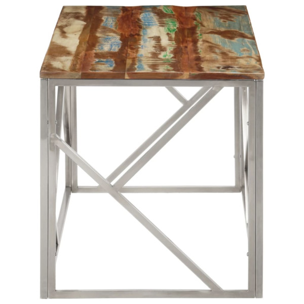 Mesa de centro acero inox plateado y madera maciza reciclada M 4