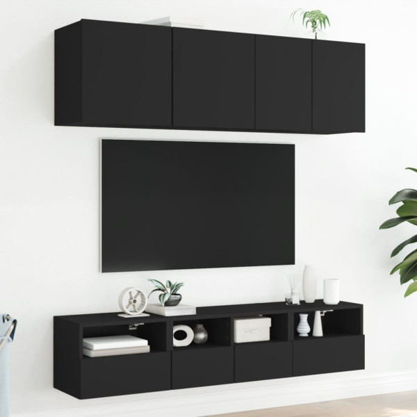 Muebles de pared TV 2 uds madera ingeniería negro 40x30x30 cm M 4