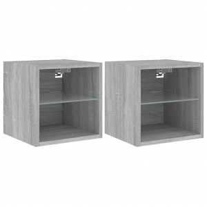 Muebles TV de pared luces LED 2 uds gris Sonoma 30x28.5x30 cm H