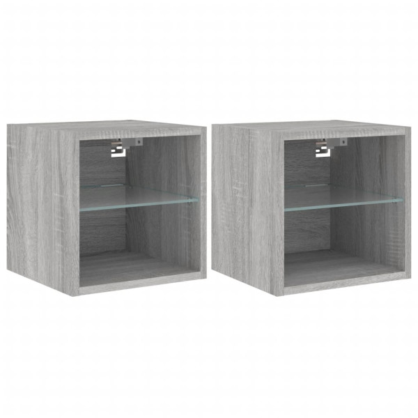 Muebles TV de pared luces LED 2 uds gris Sonoma 30x28.5x30 cm M 2