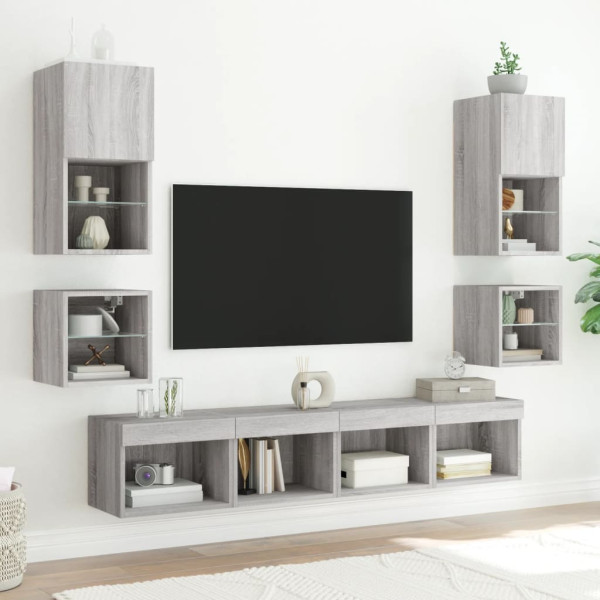 Muebles TV de pared luces LED 2 uds gris Sonoma 30x28.5x30 cm M 4