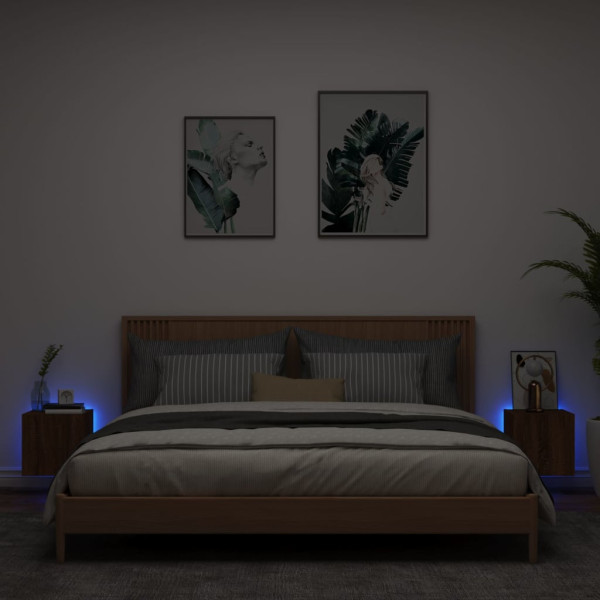 Muebles TV de pared luces LED 2 uds roble marrón 30.5x35x30 cm M 3