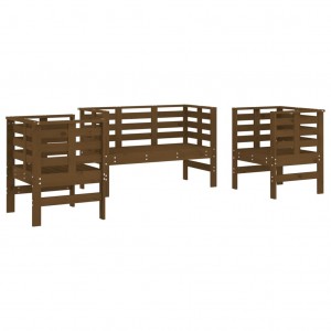 3 pcs conjunto lounge jardim madeira pinho maciça castanho-mel H