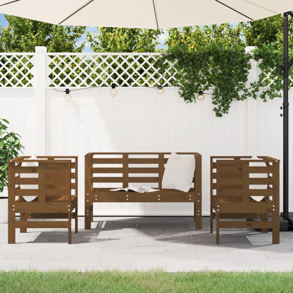 Juego de muebles jardín 3 pzas madera maciza pino marrón miel M 3