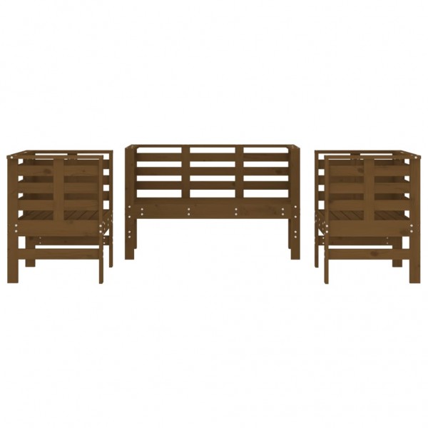 Juego de muebles jardín 3 pzas madera maciza pino marrón miel M 4