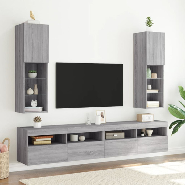 Muebles de TV con luces LED 2 uds gris Sonoma 30.5x30x102 cm D