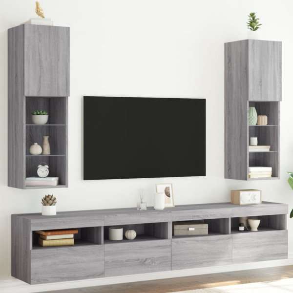 Muebles de TV con luces LED 2 uds gris Sonoma 30.5x30x102 cm M 3