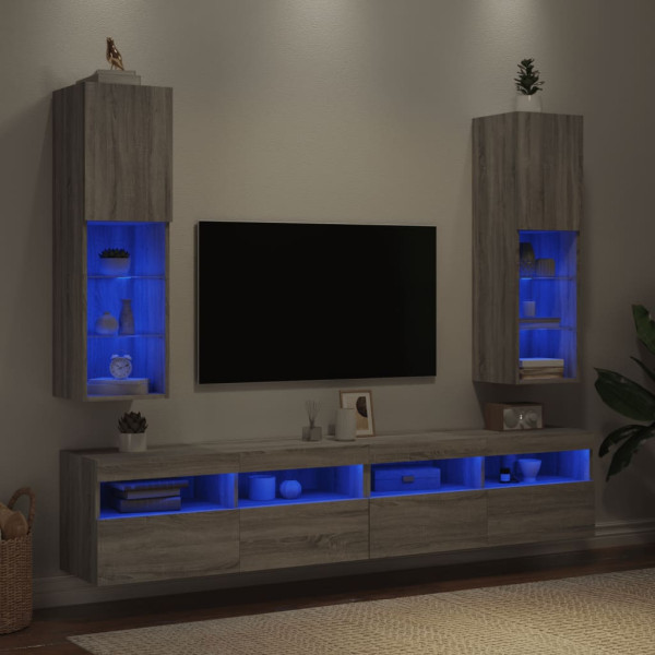 Muebles de TV con luces LED 2 uds gris Sonoma 30.5x30x102 cm M 4