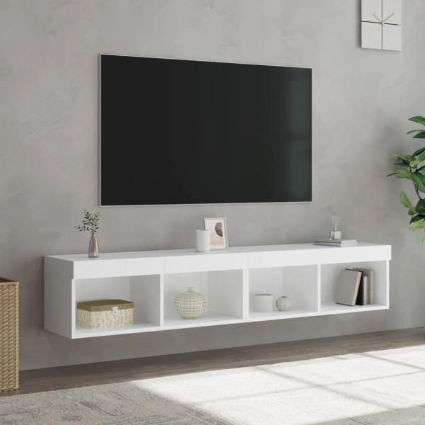 Muebles de TV con luces LED 2 uds blanco 80x30x30 cm D