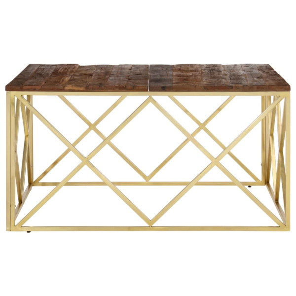 Mesa de centro de acero inoxidable dorado y madera maciza M 4