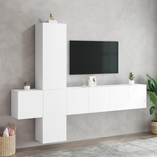 Muebles de TV de pared 5 piezas madera de ingeniería blanco M 3