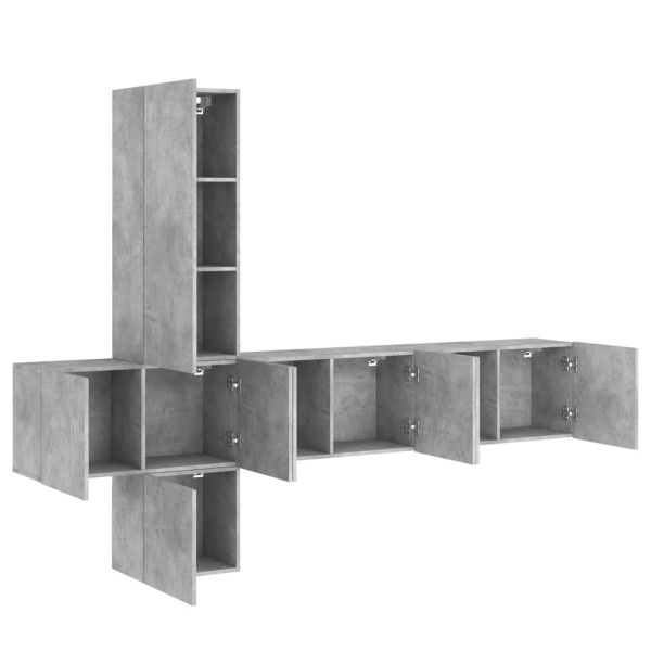 Muebles de TV de pared 5 pzas madera ingeniería gris hormigón M 4
