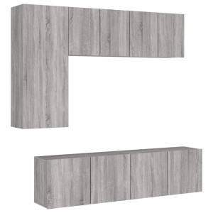 Muebles de TV de pared 5 pzas madera de ingeniería gris Sonoma H