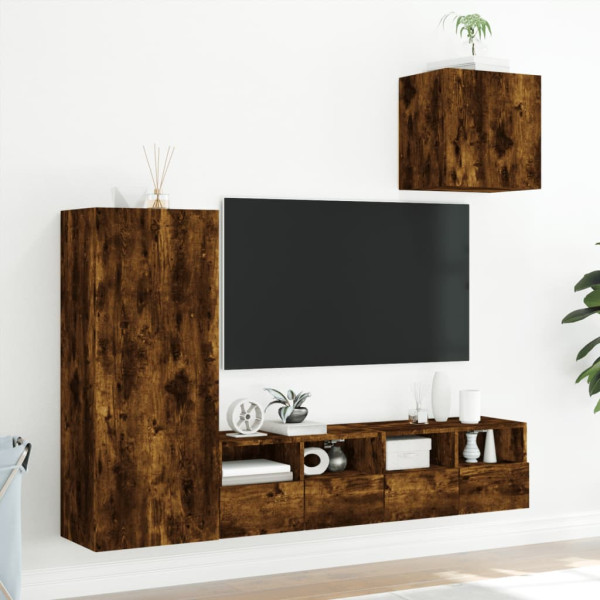 Muebles de TV de pared 4 pzas madera ingeniería roble ahumado M 3