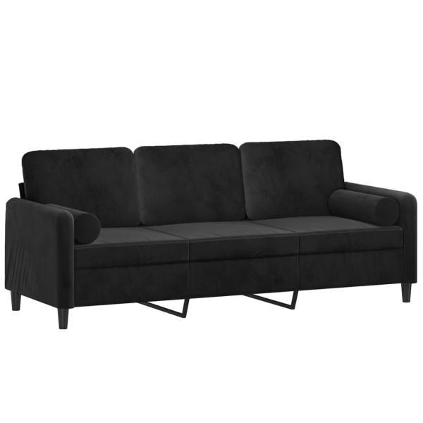 Sofá 3 lugares c/ almofadas decorativas 180 cm veludo preto M 3