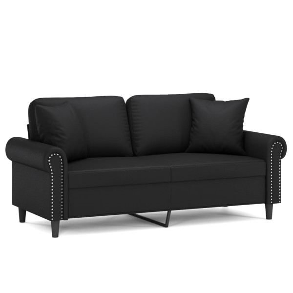 Sofá 2 lugares + almofadas decoração 140 cm couro artif. preto M 2