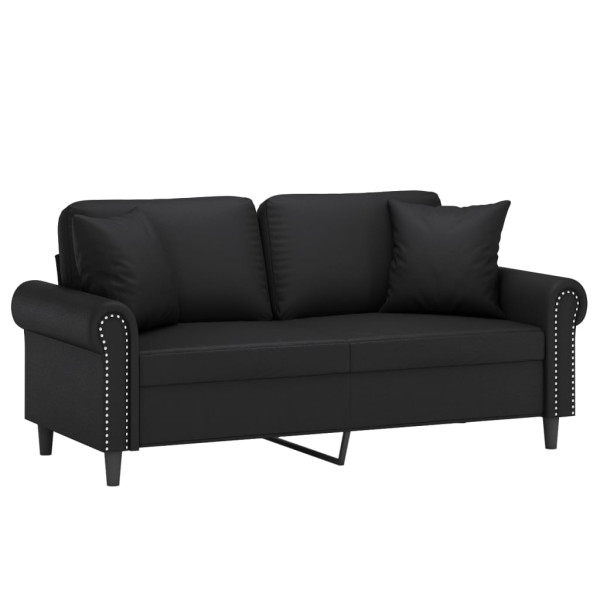 Sofá 2 lugares + almofadas decoração 140 cm couro artif. preto M 3