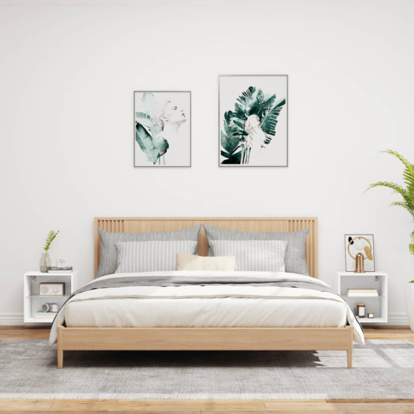 Mesitas de noche de pared con luces LED 2 unidades blanco M 3