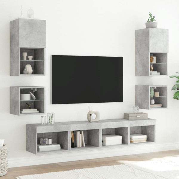 Mueble de TV de pared con luces LED gris hormigón 30x28.5x30 cm M 5