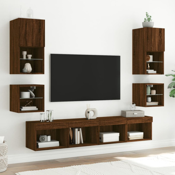 Mueble de TV de pared con luces LED roble marrón 30x28.5x30 cm M 5