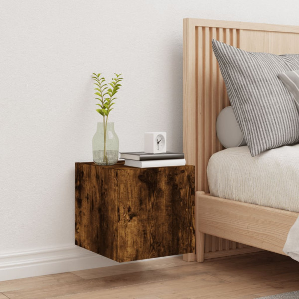 Mueble de TV de pared con luces LED roble ahumado 30.5x35x30 cm M 5