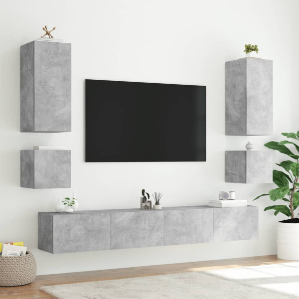 Muebles TV de pared luces LED 2 uds gris hormigón 40.5x35x40 cm M 5