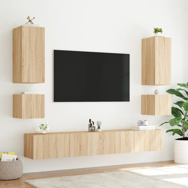 Muebles de TV pared luces LED 2 uds roble Sonoma 40.5x35x40 cm M 4