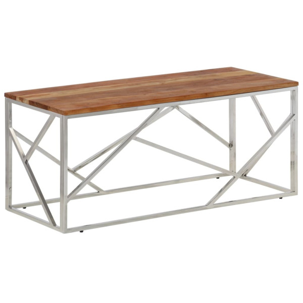 Mesa de centro acero inoxidable plateado y madera maciza acacia M 2
