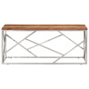 Mesa de centro acero inoxidable plateado y madera maciza acacia 3