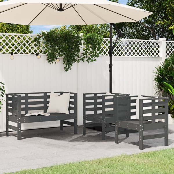 3 pcs conjunto lounge de jardim madeira de pinho maciça cinza D