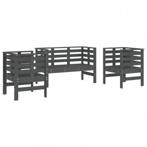 3 pcs conjunto lounge de jardim madeira de pinho maciça cinza H