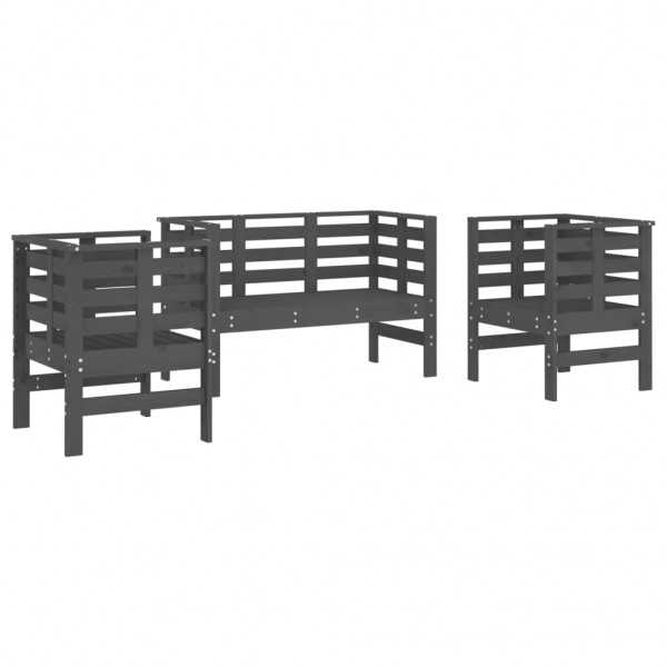 Juego de muebles de jardín 3 pzas madera maciza de pino gris M 2