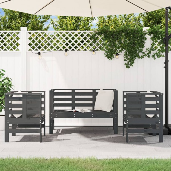 Juego de muebles de jardín 3 pzas madera maciza de pino gris M 3
